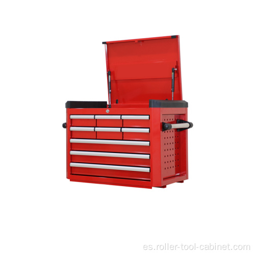 Caja de herramientas roja de 9 cajones con guías de rodamientos de bolas